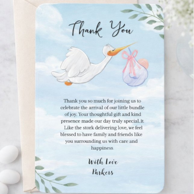 Tarjeta De Agradecimiento Dulce Cigüeña Fiesta de Bebé (Subido por el creador)