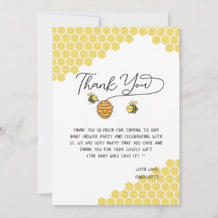 Tarjeta De Agradecimiento Dulce Colmena de Abejas Fiesta de Bebé