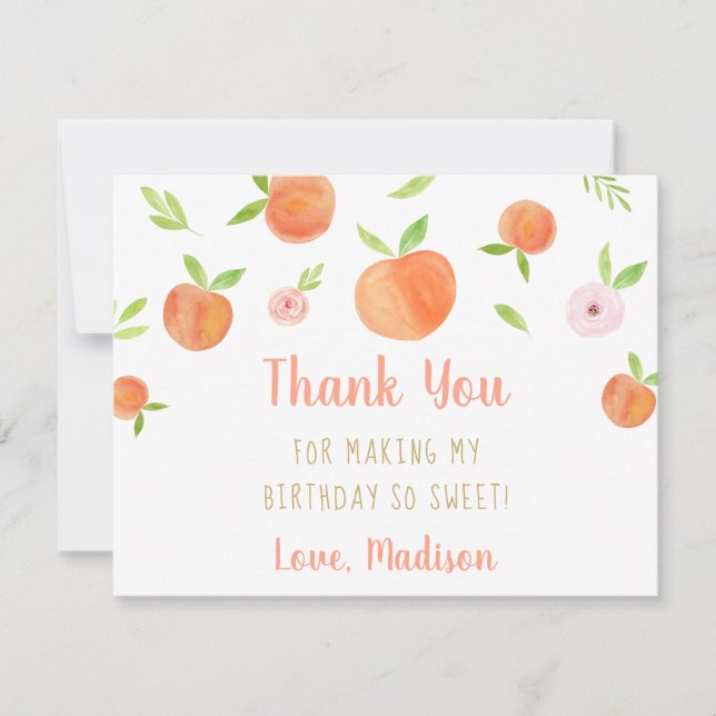 Tarjeta De Agradecimiento Dulce como Cumpleaños De Peach (Anverso)