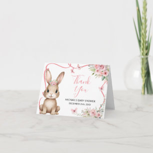 Tarjeta De Agradecimiento Dulce conejo baby shower niña floral rosa doblado