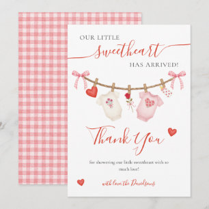 Tarjeta De Agradecimiento Dulce corazón Baby Shower San Valentín Niña Rosa