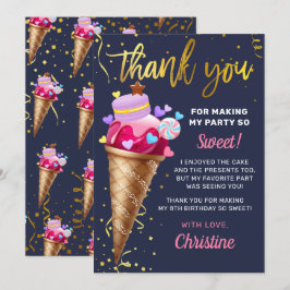 Tarjeta De Agradecimiento Dulce Crema de Hielo de Oro Rosa Nacimiento Marina