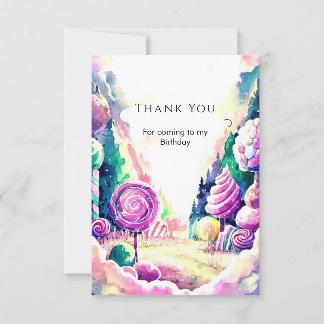 Tarjeta De Agradecimiento Dulce cumpleaños de Candyland para niños (Anverso)