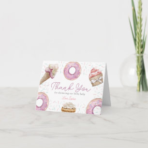 Tarjeta De Agradecimiento Dulce Cumpleaños en Rosa & Shower de Bebé con Dona