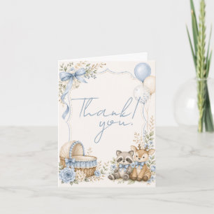 Tarjeta De Agradecimiento Dulce Cumpleaños Mapache y Ciervo Baby Shower