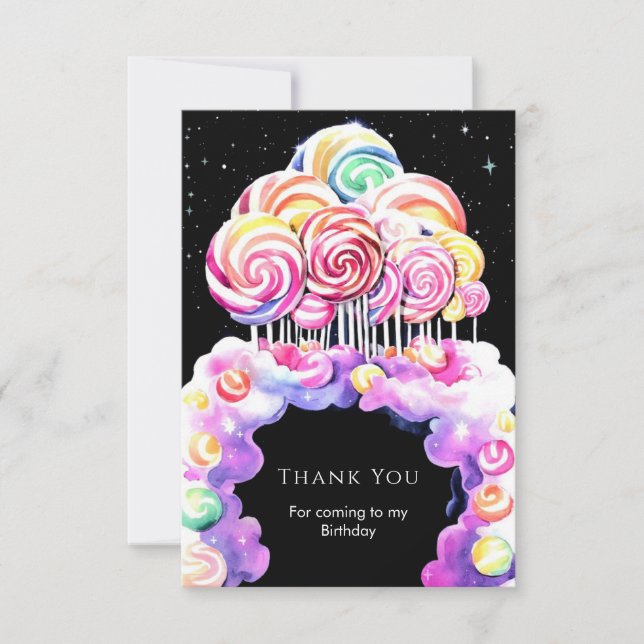 Tarjeta De Agradecimiento Dulce Cumpleaños Simple y Divertido de Candyland (Anverso)