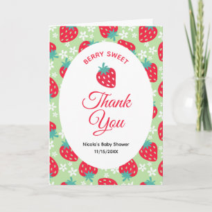 Tarjeta De Agradecimiento Dulce Cumpleaños Verde Fresa Baby Shower