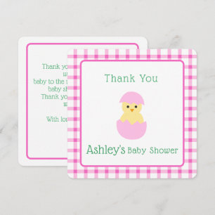 Tarjeta De Agradecimiento Dulce de Bebé Niña Pollito Huevo Rosa LLANO