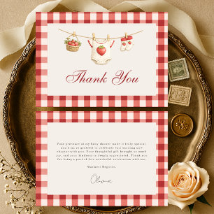 Tarjeta De Agradecimiento Dulce de Fresa Baby Shower en Cuadros Rojos