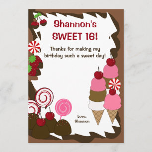 Tarjeta De Agradecimiento DULCE DIECISÉIS 16 Candy Cumpleaños FLAT GRACIAS