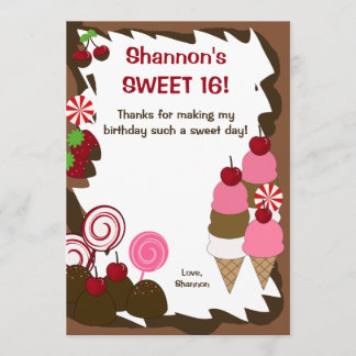 Tarjeta De Agradecimiento DULCE DIECISÉIS 16 Candy Cumpleaños FLAT GRACIAS