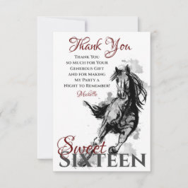 Tarjeta De Agradecimiento Dulce Dieciséis Galloping Horse Sketch Flat Cumple