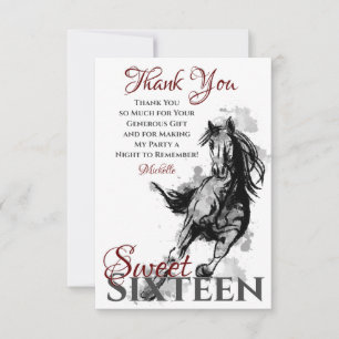 Tarjeta De Agradecimiento Dulce Dieciséis Galloping Horse Sketch Flat Cumple