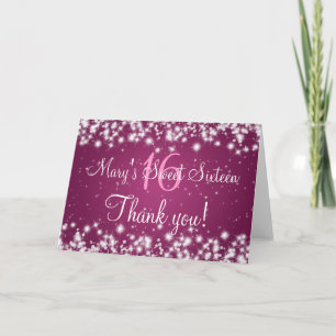 Tarjeta De Agradecimiento Dulce Dieciséis Gracias A Winter Sparkle Pink