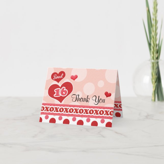 Tarjeta De Agradecimiento Dulce Dieciséis Heart Thank You Card (Anverso)