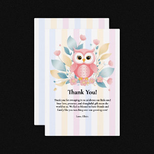 Tarjeta De Agradecimiento Dulce diseño floral pastel de búho rosa para baby