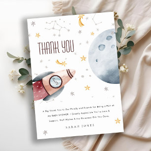 Tarjeta De Agradecimiento Dulce ducha de bebé cohete planeta estrellado espa