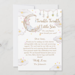 Tarjeta De Agradecimiento Dulce Ducha de Bebé Conejo Estrella Brillante Bril