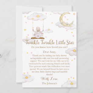 Tarjeta De Agradecimiento Dulce Ducha de Bebé Conejo Twinkle Twinkle Little 