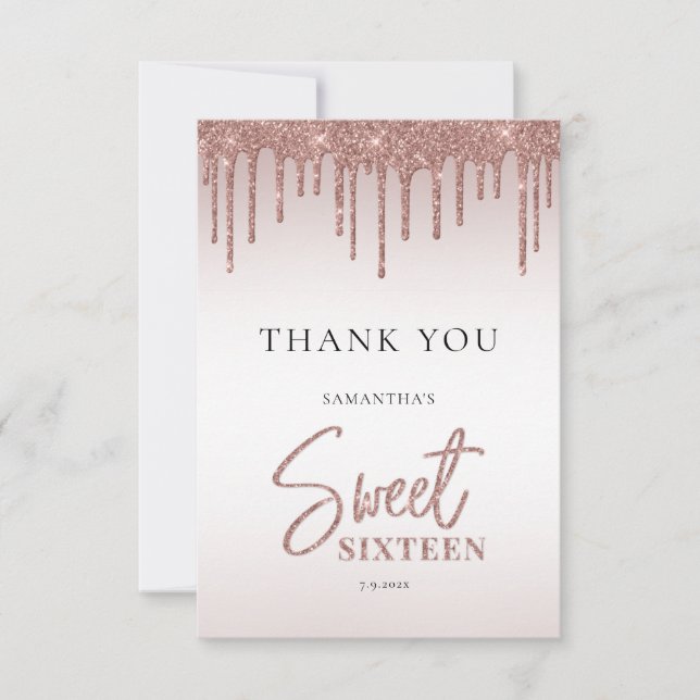 Tarjeta De Agradecimiento Dulce dulce de Rosa Gold Purpurina Drips Script 16 (Anverso)