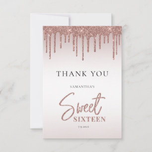 Tarjeta De Agradecimiento Dulce dulce de Rosa Gold Purpurina Drips Script 16