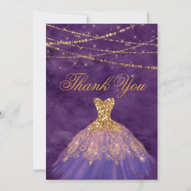 Tarjeta De Agradecimiento Dulce Dulce De Vestido Purpurina Púrpura/Oro Dieci (Anverso)