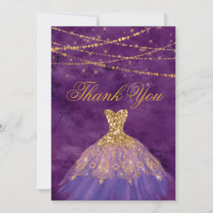 Tarjeta De Agradecimiento Dulce Dulce De Vestido Purpurina Púrpura/Oro Dieci