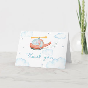 Tarjeta De Agradecimiento Dulce Elefante Azul Helicóptero Baby Shower