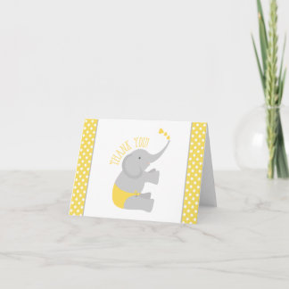Tarjeta De Agradecimiento Dulce elefante gris amarillo Baby Shower Gracias