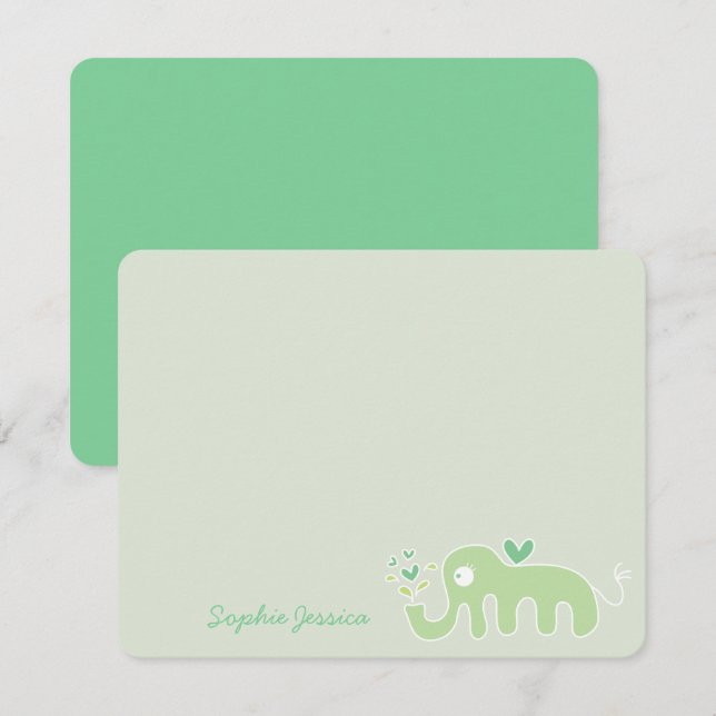 Tarjeta De Agradecimiento Dulce Elefante Verde Amor Niño Niña Baby Shower (Anverso / Reverso)