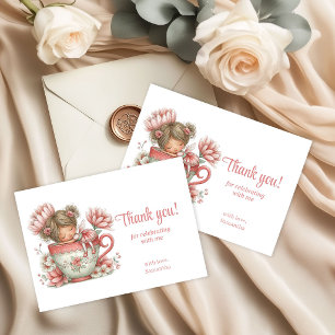 Tarjeta De Agradecimiento Dulce Fantasía Hada Floral Fiesta de Cumpleaños nú