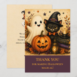 Tarjeta De Agradecimiento Dulce Fantasma Gato Negro Halloween