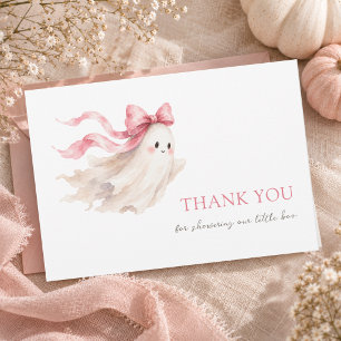 Tarjeta De Agradecimiento Dulce Fantasma La Pequeña Boo Lazo Rosa Shower de