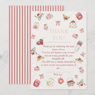 Tarjeta De Agradecimiento Dulce Fiesta de Bebé Acuarela de Postre de Cereza
