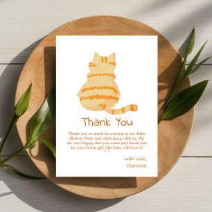 Tarjeta De Agradecimiento Dulce Fiesta de Bebé de Gato Naranja Gordo