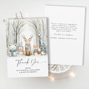 Tarjeta De Agradecimiento Dulce fiesta de bebé de invierno con animales del