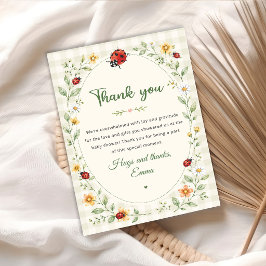 Tarjeta De Agradecimiento Dulce Fiesta de Bebé de Mariquita de Cuadros Amoro