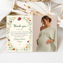 Tarjeta De Agradecimiento Dulce fiesta de bebé de mariquita de cuadros y bic