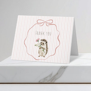 Tarjeta De Agradecimiento Dulce Fiesta de Bebé de Niña con Erizo del Bosque 