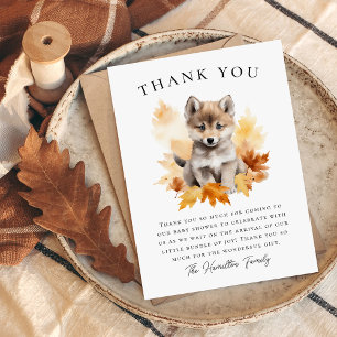 Tarjeta De Agradecimiento Dulce fiesta de bebé del lobo del bosque otoñal
