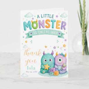 Tarjeta De Agradecimiento Dulce Fiesta de Bebé Monstruo Pequeño Halloween