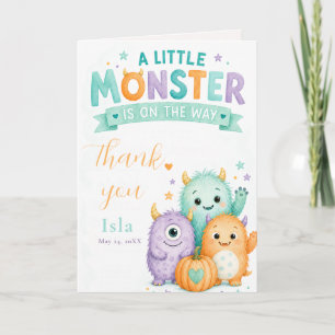Tarjeta De Agradecimiento Dulce Fiesta de Bebé Monstruo Pequeño Halloween