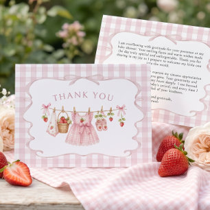 Tarjeta De Agradecimiento Dulce Fiesta de Bienvenida de Bebé con Cuadros Ros