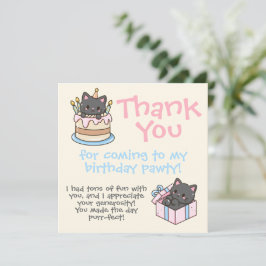 Tarjeta De Agradecimiento Dulce Fiesta de Cumpleaños de Gato Negro Kawaii