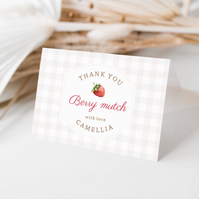 Tarjeta De Agradecimiento Dulce Fiesta de cumpleaños de Strawberry Gingham G (Subido por el creador)