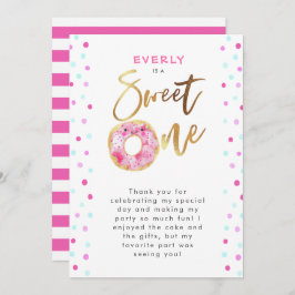 Tarjeta De Agradecimiento Dulce fiesta de cumpleaños de un donut rosado