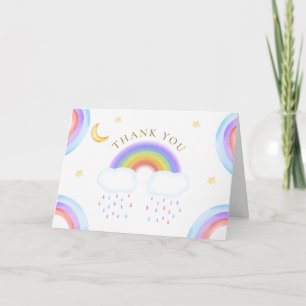 Tarjeta De Agradecimiento Dulce Fiesta de Lluvia de Bebé con Luna Estrellas