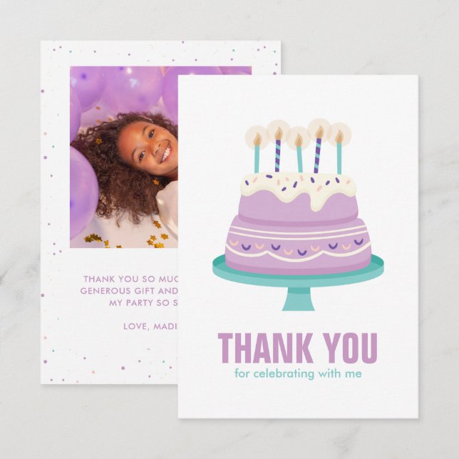 Tarjeta De Agradecimiento Dulce Fiesta de Pasteles de Cumpleaños para Niños (Anverso / Reverso)