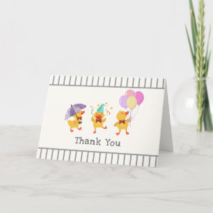 Tarjeta De Agradecimiento Dulce Fiesta de Rayas Patito Bebé Baño de Nena