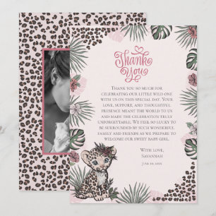 Tarjeta De Agradecimiento Dulce Fiesta de Safari de Niña de Leopardo